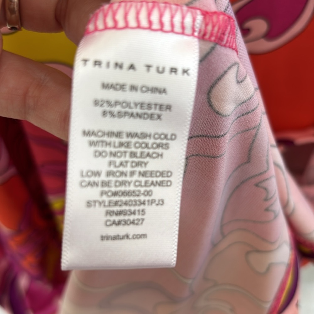 Trina Turk Psychedelic Floral Short Sleeve Tie Boat Neck Knee Length Dress sz M - Picture 5 of 7